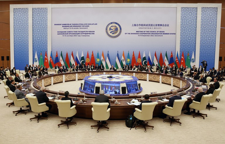 Members and other leaders attend the Shanghai Cooperation Organization (SCO) summit in Samarkand, Uzbekistan, Sept. 16, 2022. Credit: Kremlin Pool Photo via AP