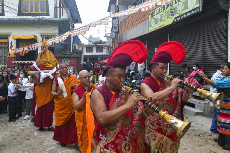 Exiled Tibetans participate in a procession to mark the 87th birthday of their spiritual leader, the Dalai Lama, at Jawalakhel Tibetan refugee camp on the outskirts of Kathmandu, July 6, 2022. Credit: AFP