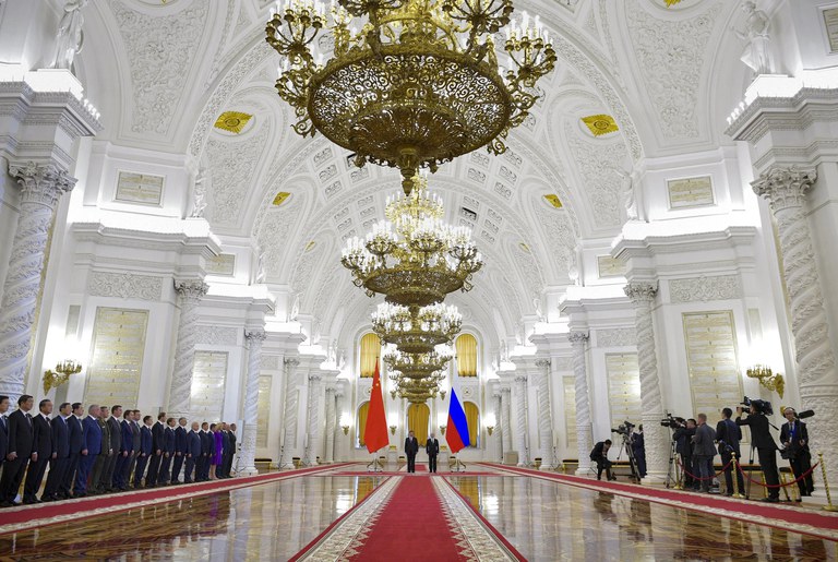 In this June 5, 2019 photo, Russian President Vladimir Putin and Chinese President Xi Jinping attend a ceremony in the Kremlin, Moscow, Russia. Credit: Alexei Druzhinin/Sputnik/AP