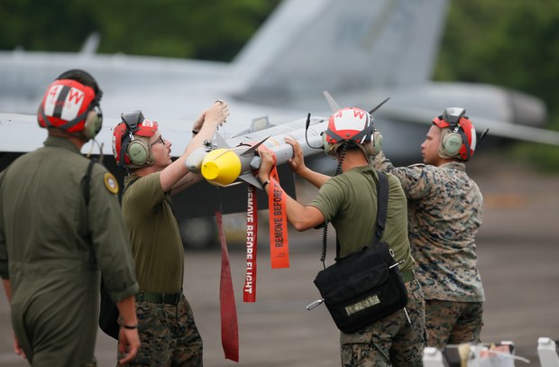US Marine jets fly over South China Sea during Philippine drills