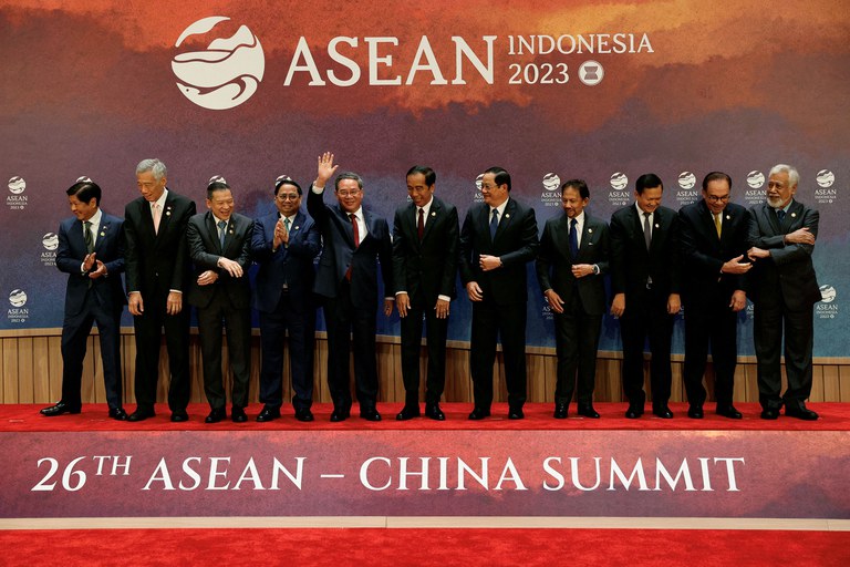 Chinese Premier Li Qiang waves following a group photo with leaders and Foreign Ministers of Association of Southeast Asian Nations in Jakarta, Indonesia, Sept. 6, 2023. China will continue to try to maintain its economic leadership, in the absence of the United States, which pulled out of the TPP in early 2017. Credit: Willy Kurniawan/Pool via Reuters
