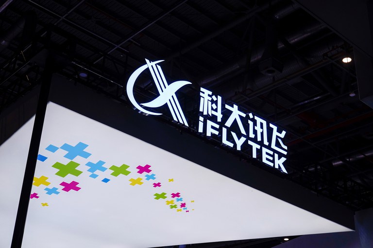 An iFlytek company sign is seen at the Appliance and Electronics World Expo in Shanghai, China, March 23, 2021. Credit: Aly Song/Reuters