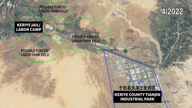 Keriye Prison has tracts of farmland around it. Credit: Google Earth photo; RFA annotation