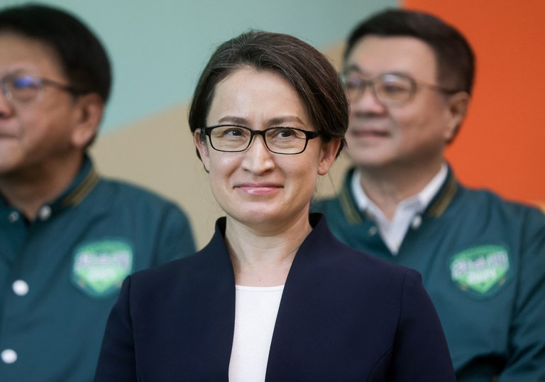 Hsiao Bi-khim, former Taiwan representative to the United States, attends a news conference where she was introduced as the 2024 election running mate of Lai Ching-te, at his campaign headquarters in Taipei on Monday, Nov. 20, 2023. Credit: I-Hwa Cheng/AFP