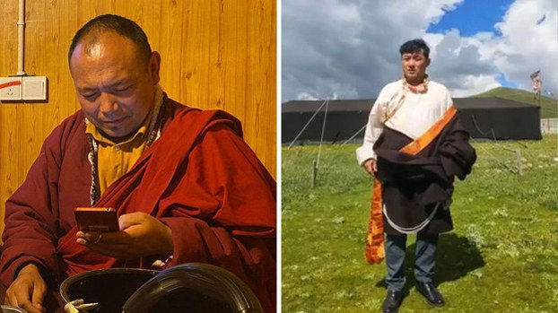 Tenzin Sangpo (L), senior administrator of Wonto Monastery and village official Tenzin (R), both from Wangbuding township, Dege county, in southwestern China's Sichuan province are seen in undated photos. (Citizen journalist)