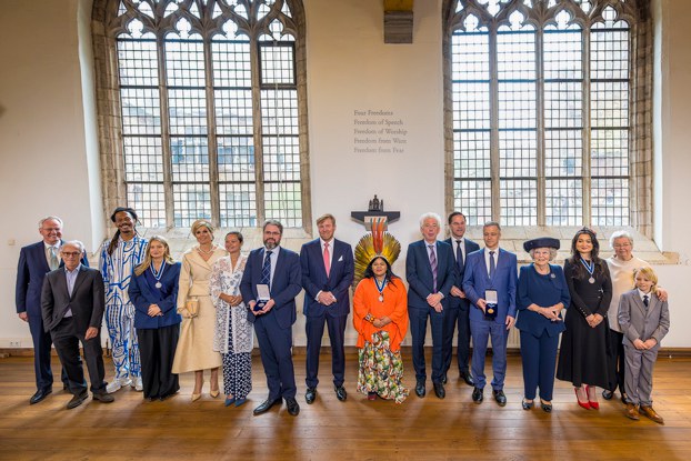 Zumretay Arkin (3rd from R) stands with other award winners and officials at the Roosevelt Foundation  in Middelburg, the Netherlands, April 11, 2024. (Zumretay Arkin via Twitter)