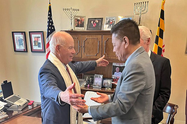 Sikyong Penpa Tsering meets with Sen. Ben Cardin, chairman of the Senate Foreign Relations Committee, in Washington, DC, April 15, 2024. (Office of Tibet, Washington, DC)
