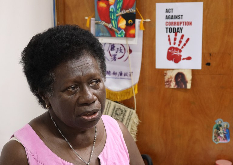 Ruth Liloqula, head of the Solomon Islands chapter of anti-corruption organization, Transparency International, speaks during an interview at her office in Honiara, April 11, 2024. (Stephen Wright/BenarNews0
